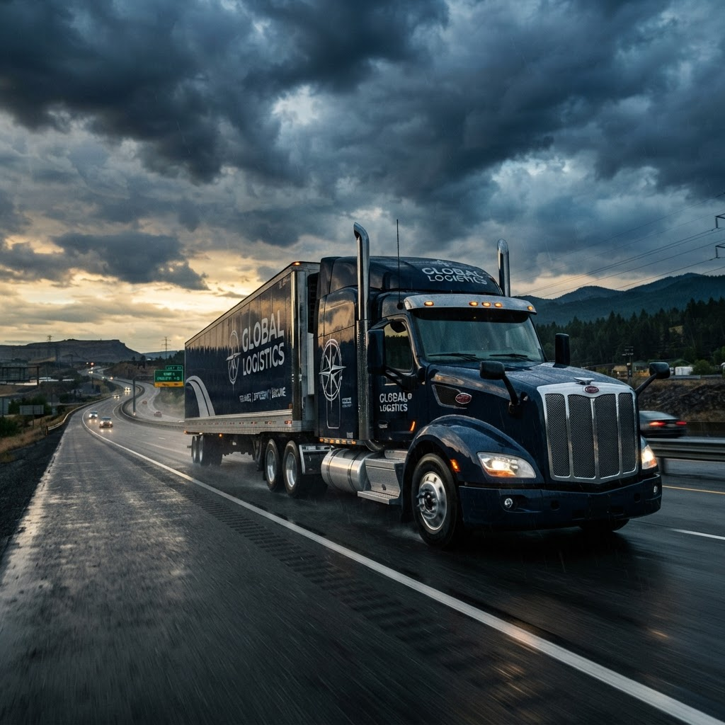 Semi-truck on the highway conveying reliability and strength